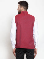 Jompers Men Maroon Woven Nehru Jacket | Grocsy