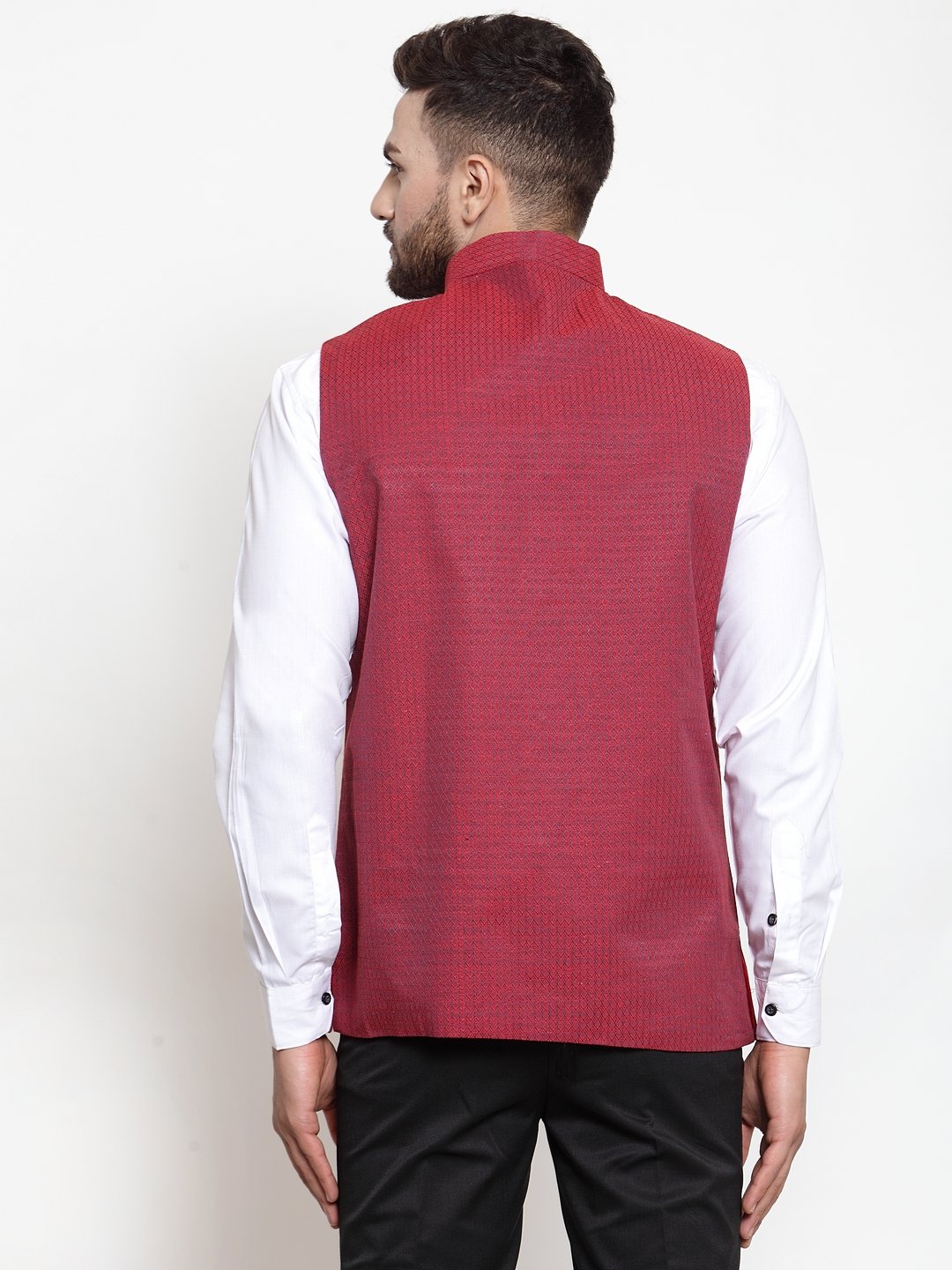 Jompers Men Maroon Woven Nehru Jacket | Grocsy