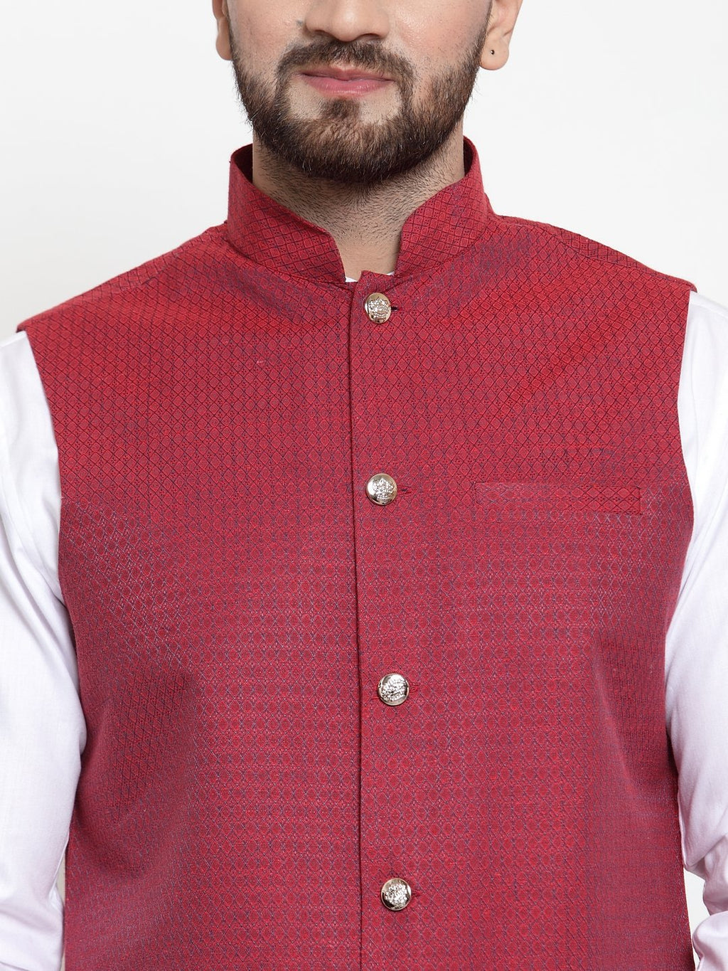 Jompers Men Maroon Woven Nehru Jacket | Grocsy