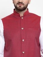 Jompers Men Maroon Woven Nehru Jacket | Grocsy