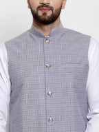 Jompers Men Steel-Blue Woven Design Nehru Jacket | Grocsy