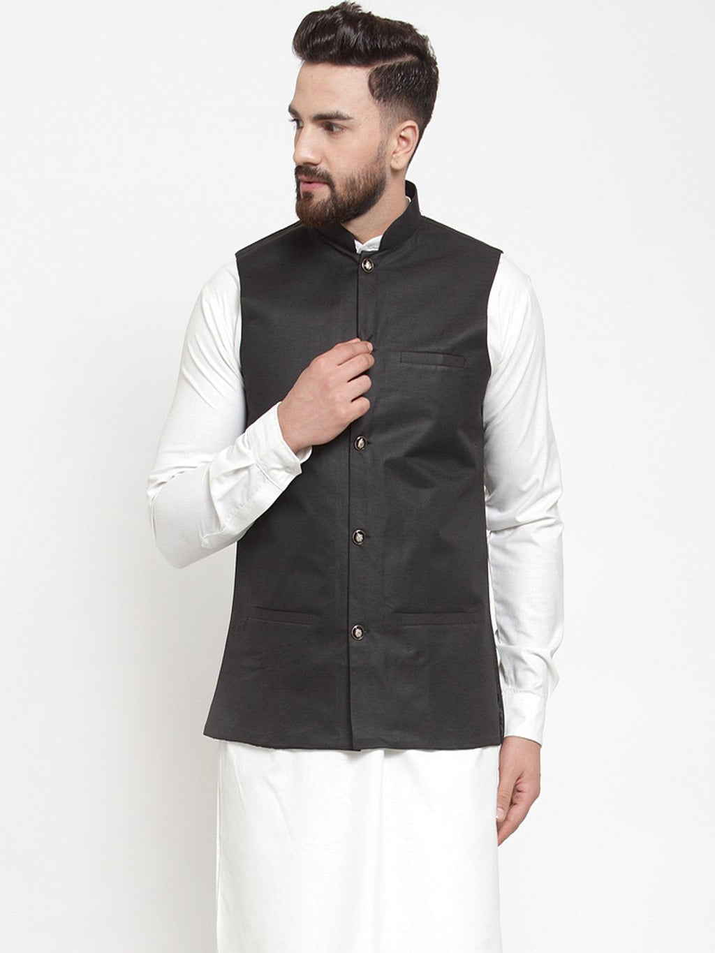Jompers Men Black Solid Nehru Jacket | Grocsy