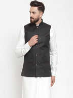 Jompers Men Black Solid Nehru Jacket | Grocsy