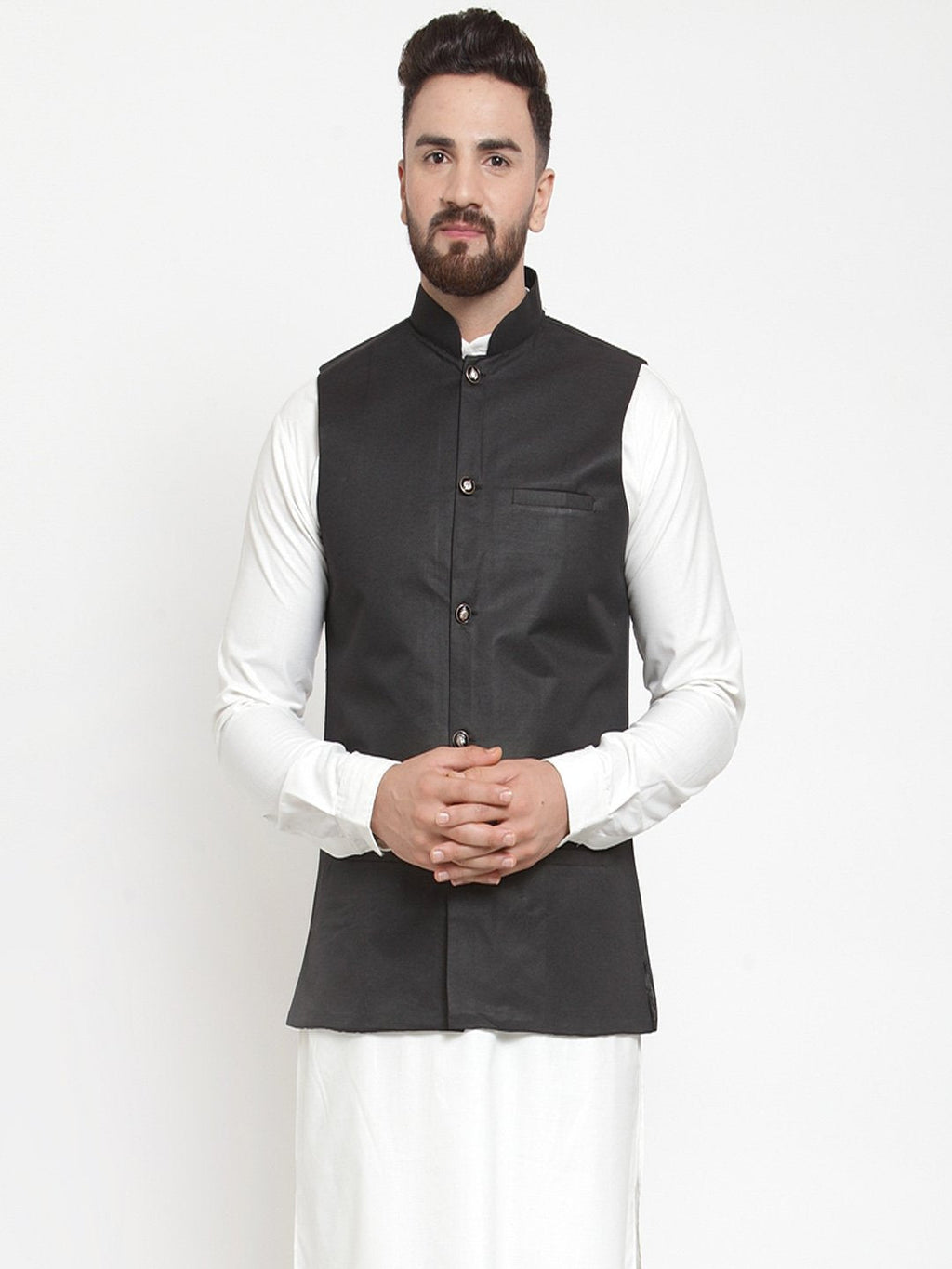 Jompers Men Black Solid Nehru Jacket | Grocsy
