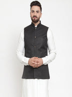 Jompers Men Black Solid Nehru Jacket | Grocsy