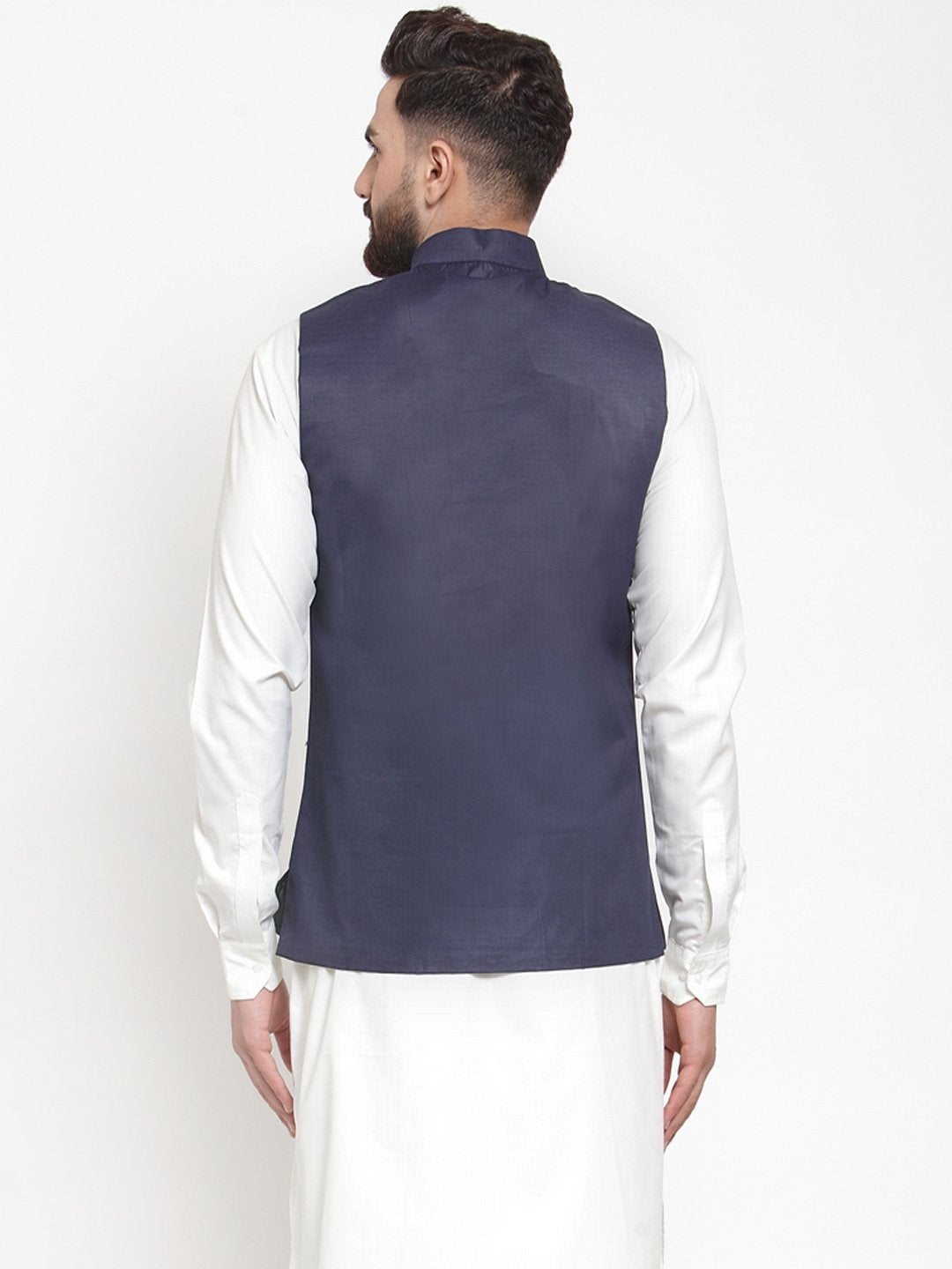 Jompers Men Navy-Blue Solid Nehru Jacket | Grocsy
