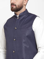 Jompers Men Navy-Blue Solid Nehru Jacket | Grocsy
