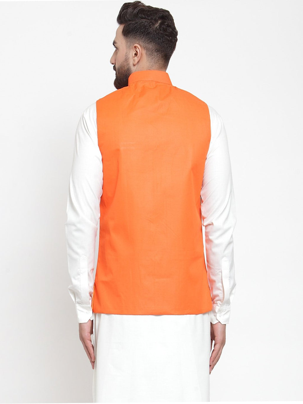 Jompers Men Orange Solid Nehru Jacket | Grocsy