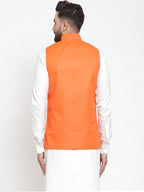 Jompers Men Orange Solid Nehru Jacket | Grocsy