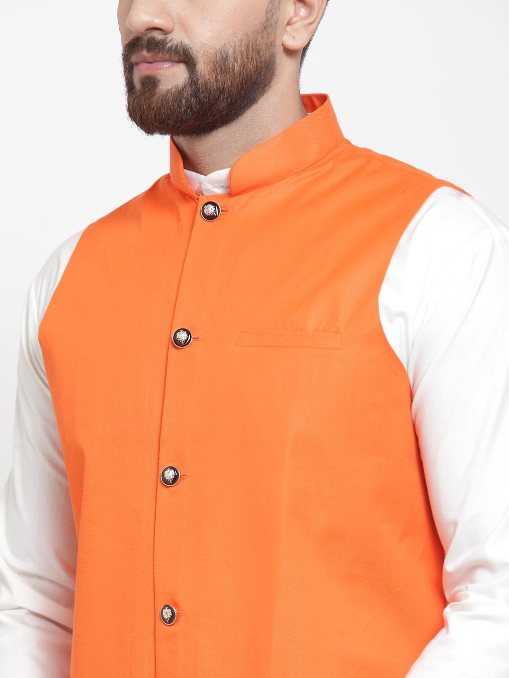 Jompers Men Orange Solid Nehru Jacket | Grocsy