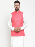 Jompers Men Peach Solid Nehru Jacket | Grocsy