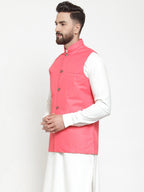 Jompers Men Peach Solid Nehru Jacket | Grocsy