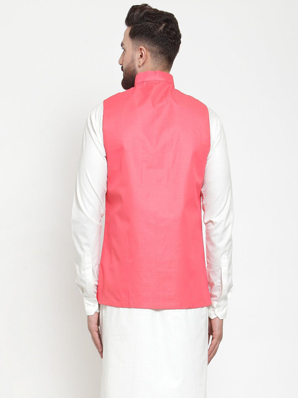 Jompers Men Peach Solid Nehru Jacket | Grocsy