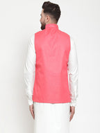 Jompers Men Peach Solid Nehru Jacket | Grocsy