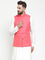 Jompers Men Peach Solid Nehru Jacket | Grocsy