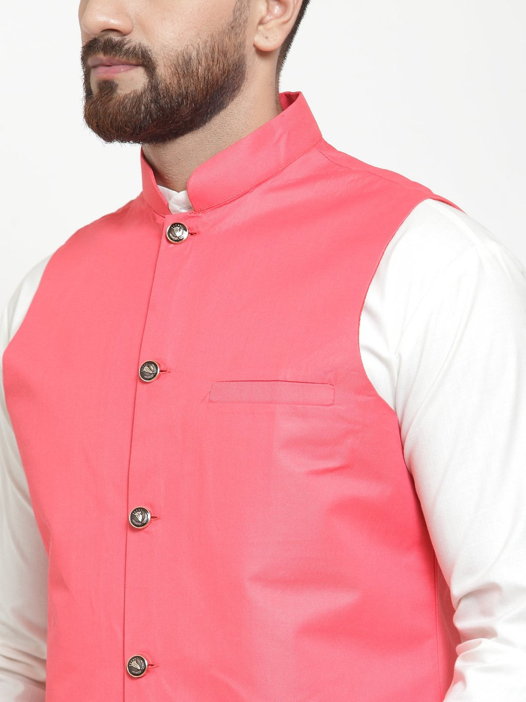 Jompers Men Peach Solid Nehru Jacket | Grocsy