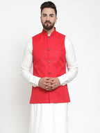 Jompers Men Red Solid Nehru Jacket | Grocsy