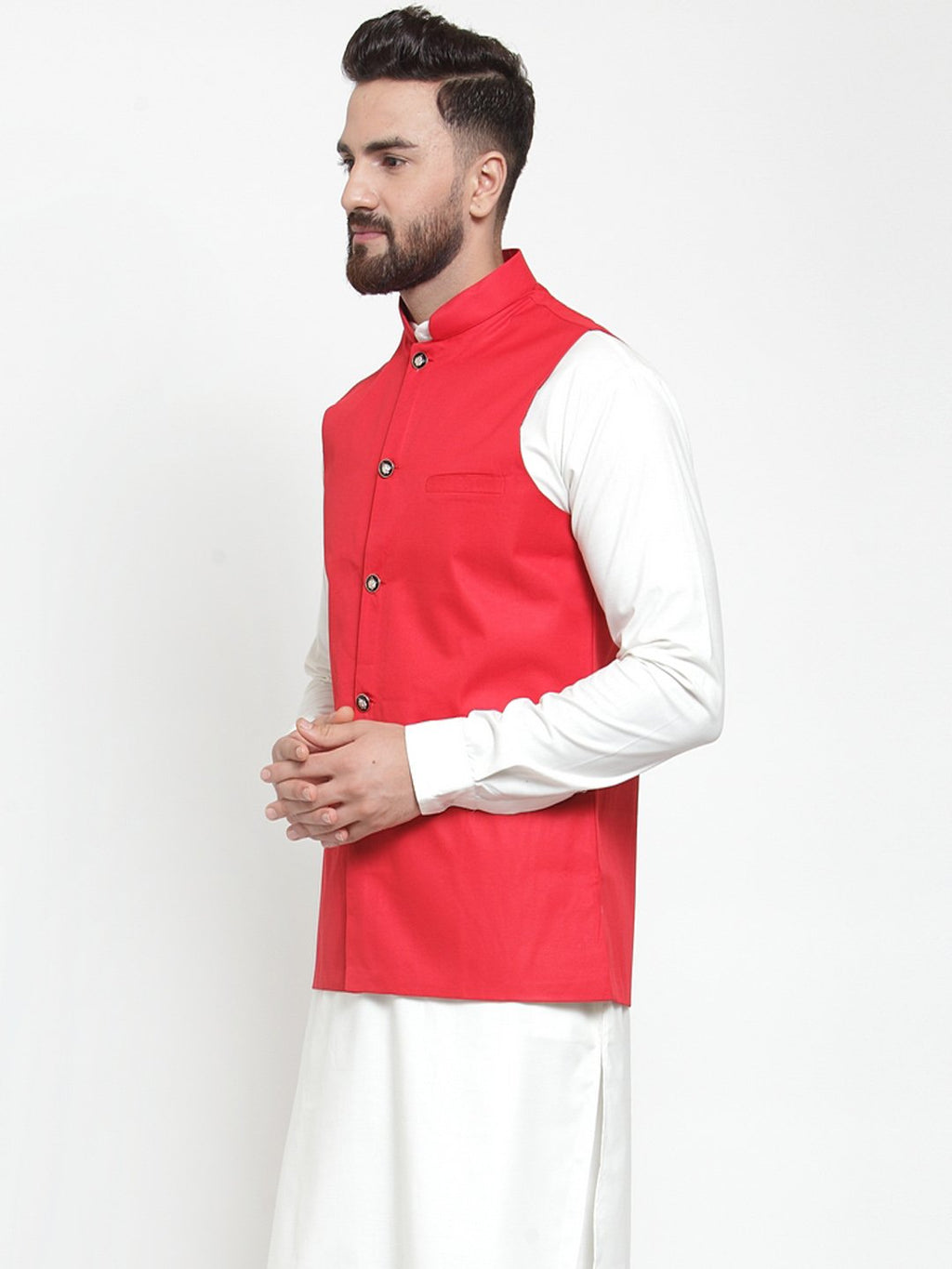 Jompers Men Red Solid Nehru Jacket | Grocsy