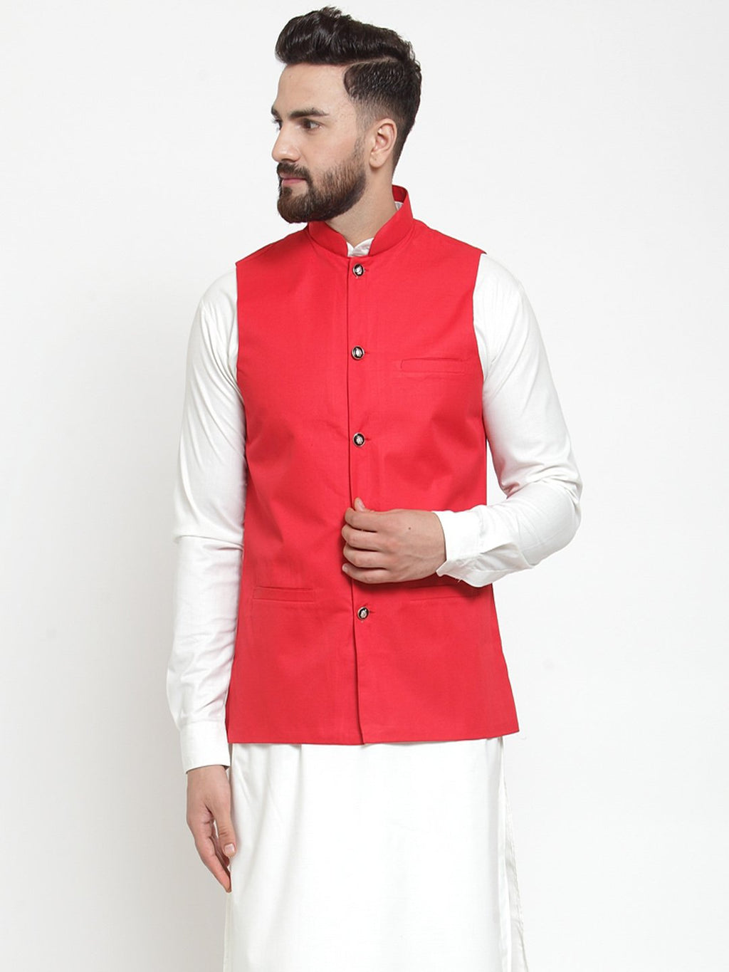 Jompers Men Red Solid Nehru Jacket | Grocsy