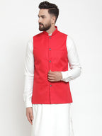 Jompers Men Red Solid Nehru Jacket | Grocsy