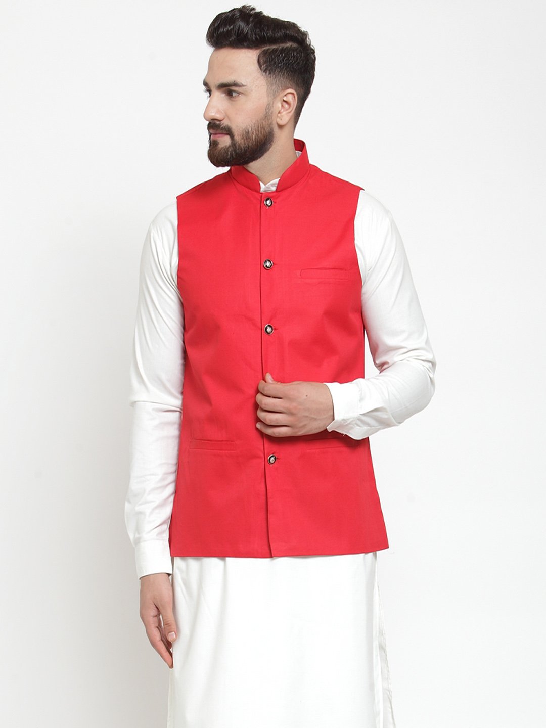 Jompers Men Red Solid Nehru Jacket | Grocsy