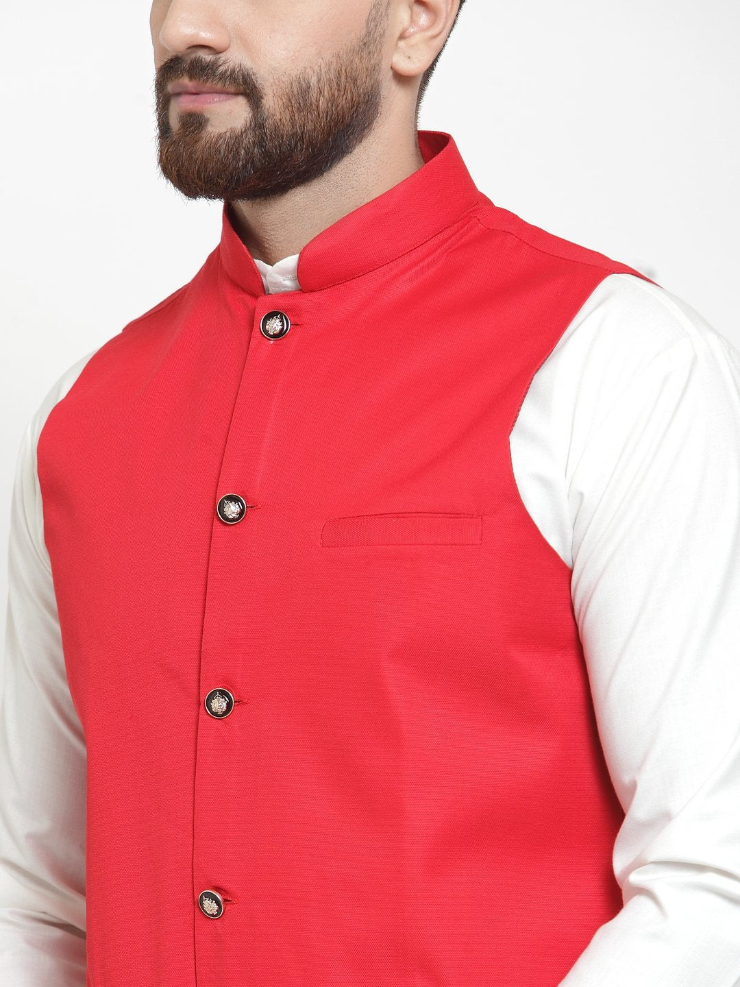Jompers Men Red Solid Nehru Jacket | Grocsy