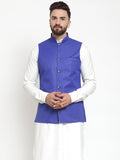 Jompers Men Royal-Blue Solid Nehru Jacket | Grocsy