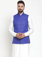Jompers Men Royal-Blue Solid Nehru Jacket | Grocsy