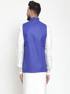 Jompers Men Royal-Blue Solid Nehru Jacket | Grocsy