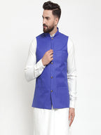 Jompers Men Royal-Blue Solid Nehru Jacket | Grocsy