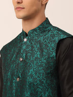 Jompers Men's Green Woven Design Nehru Jacket | Grocsy
