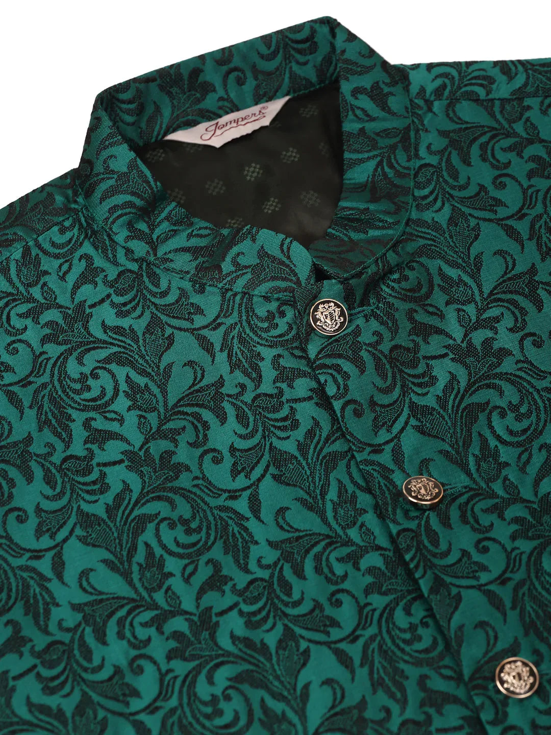 Jompers Men's Green Woven Design Nehru Jacket | Grocsy