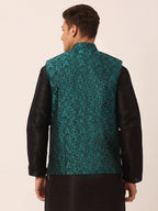 Jompers Men's Green Woven Design Nehru Jacket | Grocsy