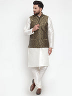 Jompers Men Gold-Coloured & Black Woven Design Nehru Jacket | Grocsy