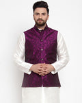 Jompers Men Purple-Coloured & Black Woven Design Nehru Jacket | Grocsy
