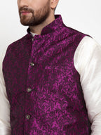 Jompers Men Purple-Coloured & Black Woven Design Nehru Jacket | Grocsy