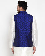 Jompers Men Blue-Coloured & Black Woven Design Nehru Jacket | Grocsy