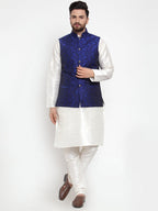 Jompers Men Blue-Coloured & Black Woven Design Nehru Jacket | Grocsy