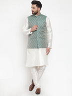 Jompers Men Green Woven Design Nehru Jacket | Grocsy