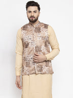Jompers Men's Beige Printed Nehru Jacket | Grocsy