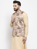 Jompers Men's Beige Printed Nehru Jacket | Grocsy