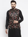 Jompers Men's Black Printed Nehru Jacket | Grocsy