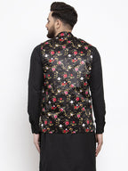 Jompers Men's Black Printed Nehru Jacket | Grocsy
