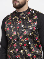 Jompers Men's Black Printed Nehru Jacket | Grocsy