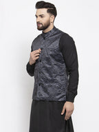 Jompers Men's Beautiful Grey Printed Nehru Jacket | Grocsy