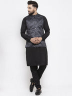 Jompers Men Charcoal Grey Printed Satin Nehru Jacket | Grocsy