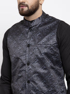 Jompers Men's Beautiful Grey Printed Nehru Jacket | Grocsy
