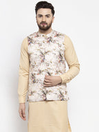 Jompers Men's Cream Printed Nehru Jacket | Grocsy