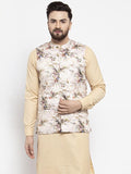 Jompers Men Cream Printed Satin Nehru Jacket | Grocsy