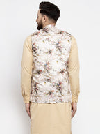 Jompers Men's Cream Printed Nehru Jacket | Grocsy